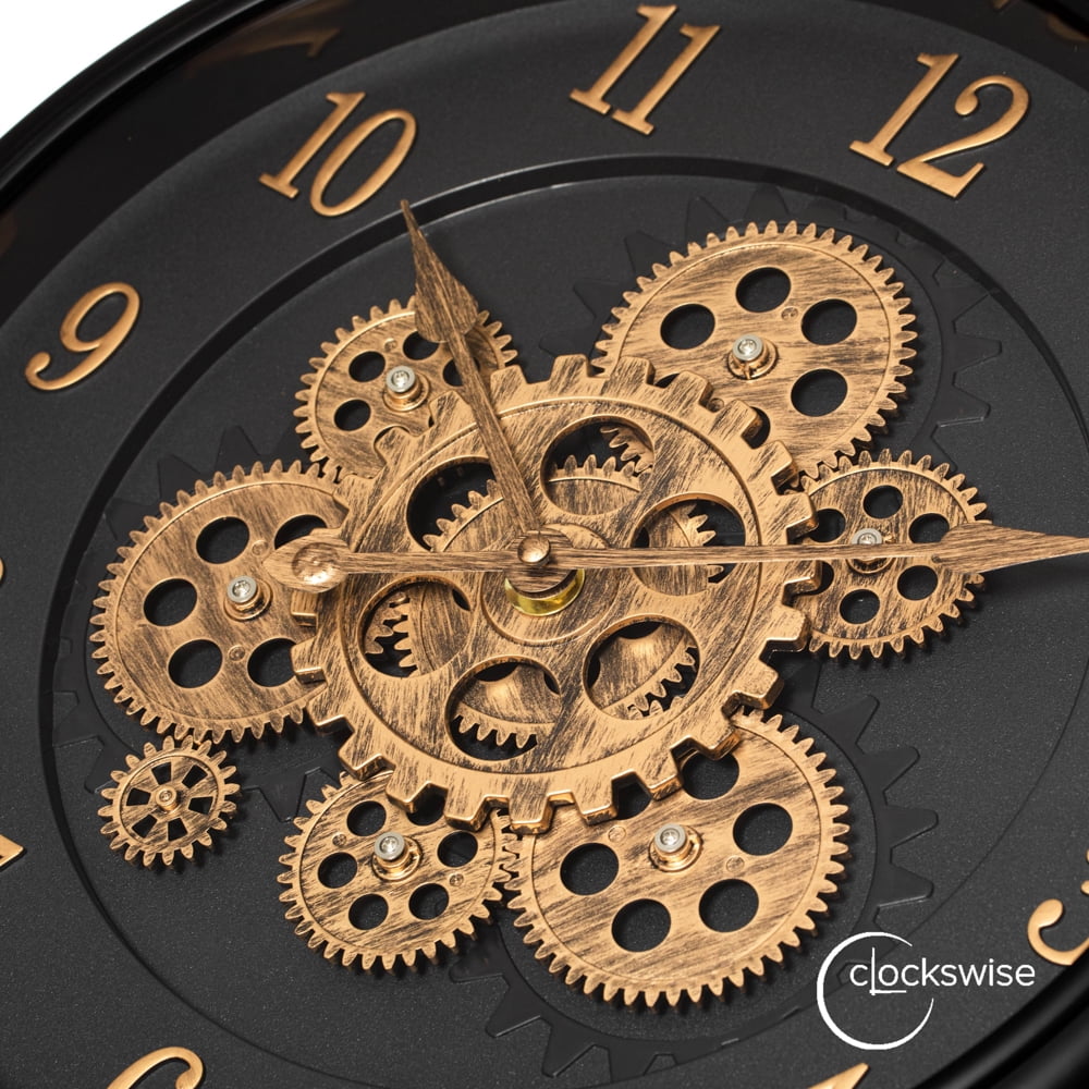 Clockswise 16'' Industrial Exposed Rotating Gear Wall Clock Steampunk Aesthetic with Vintage-Inspired Design Rustic Accents & Mechanical Charm Perfect for Living Room Bedroom Office or Entryway Décor