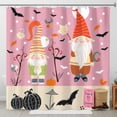 thumbnail image 1 of Whimsical Halloween Shower Curtain - Pink with Pumpkins & Bats, 1 of 4
