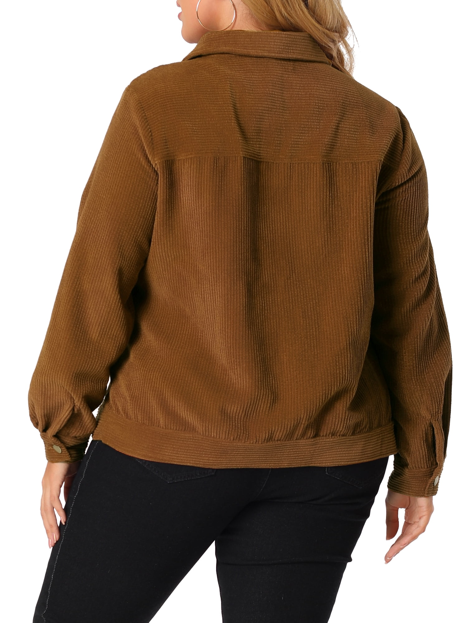 Unique Bargains Women's Plus Size Winter Boyfriend Corduroy Jackets 3X Brown