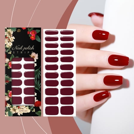 Semi Cured Gel Nail Strips (Burgundy Red), 22 Pcs Gel Nail Wraps, Stickers, UV Light Required, Salon Quality, Long Lasting, Gifts Stocking Stuffers for Women