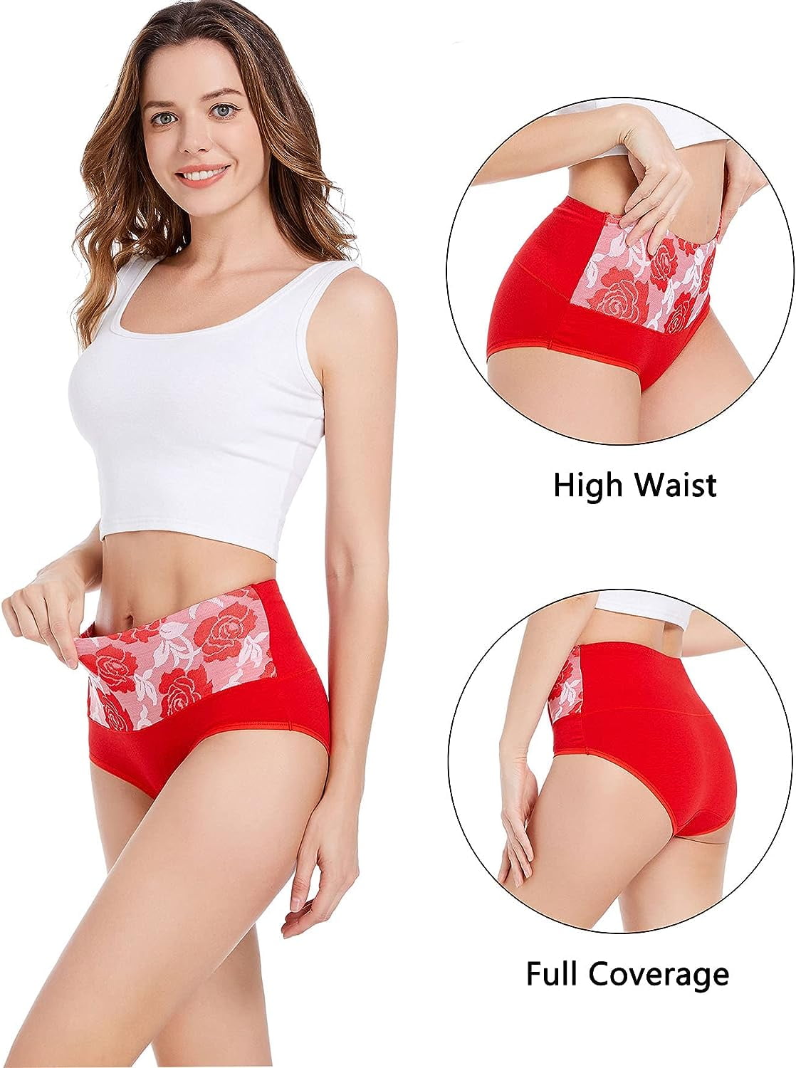 BESTSPR Women's Cotton Underwear High Waist Briefs Ladies Soft Breathable  Panties Full Coverage Underpants