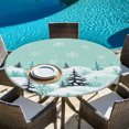 thumbnail image 3 of Round Fitted Tablecloths with Elastic Edge Winter Christmas Trees Oil-Proof Waterproof Wipeable Table Cover for Kitchen Dining Party Decor Snowflakes on Green Background Table Clothes,55" - 60", 3 of 9