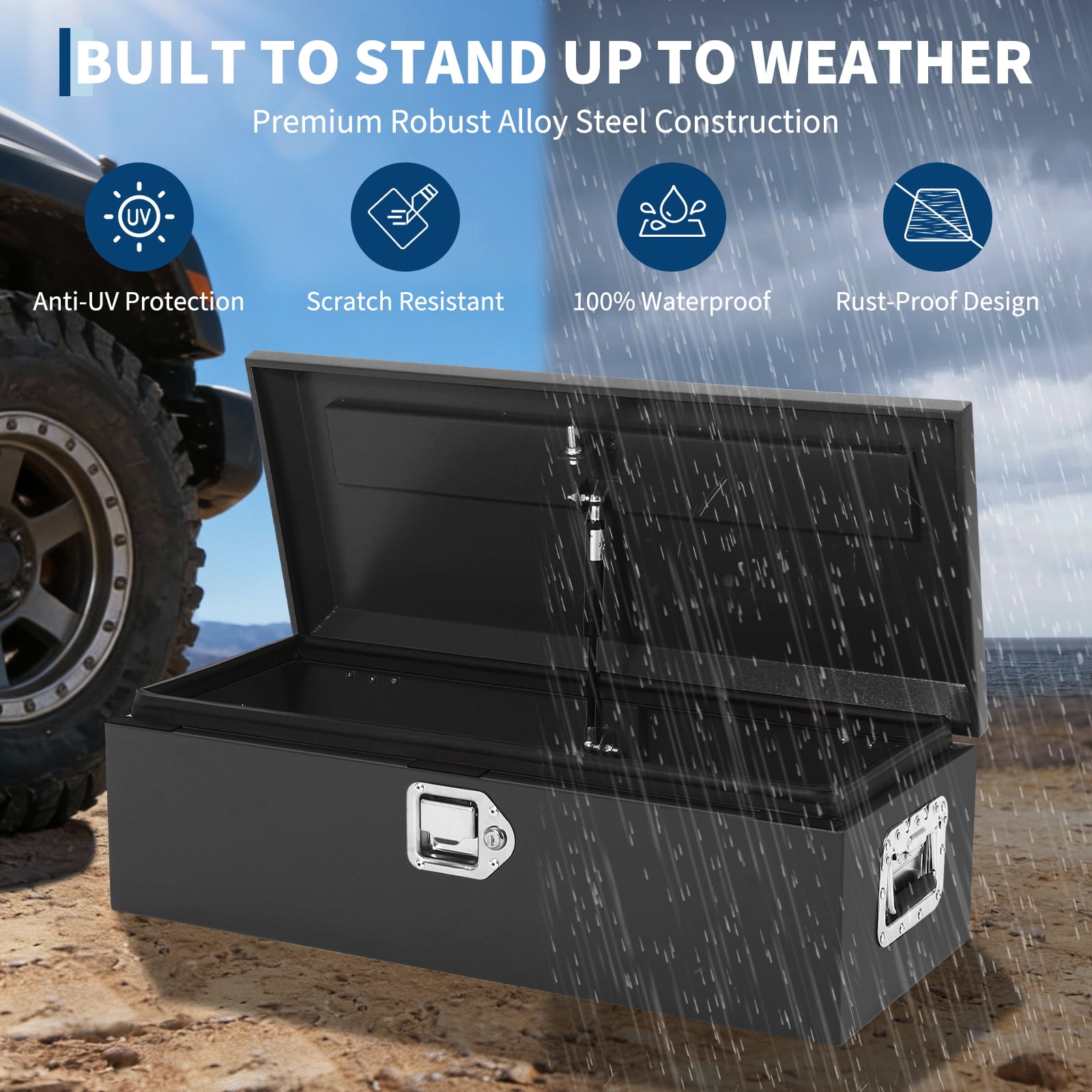 Truck Bed Tool Box,Heavy Duty Diamond Plate Tool Box with Side Handles, Lock and Keys,Storage Organizer Chest Box for Pickup, Truck Bed, RV, Trailer