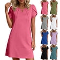 thumbnail image 1 of Sentmoon Robes pour Femmes Robe de Bureau 2026 Été Couleur Unie Manches Courtes Col Rond Plissée Respirante Coupe Ample Robe de Plage Déco Basique pour Détente et Relax P-2TG, 1 of 7