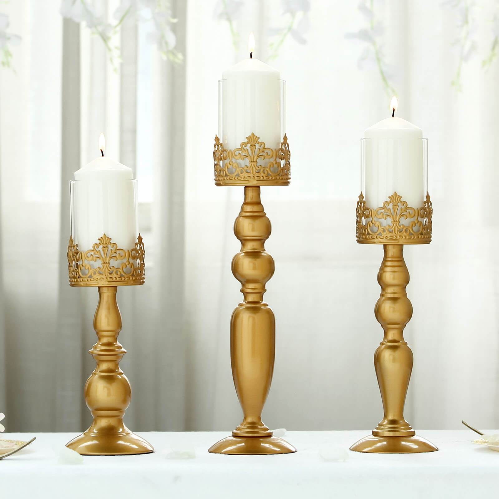 Efavormart Set Of 3 Lace Design 12 14 17 Tall Gold Amber Hurricane 
