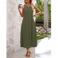 thumbnail image 3 of Merokeety Womens Summer Dress Pleated Tank Maxi Dress Crew Neck Beach Vacation Sundress ArmyGreen l, 3 of 5