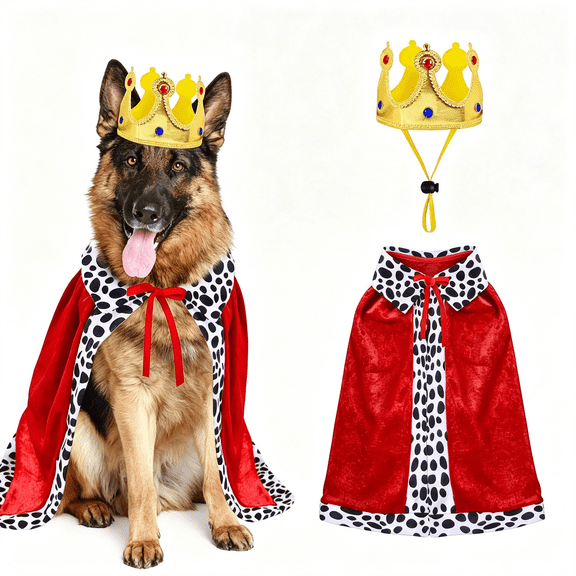 GASTROPOD Dog King Costume, Dog Halloween Costumes King Cloak and Crown Set Funny King Prince Costume for Small Medium Large Dogs (Large) Dog Costume