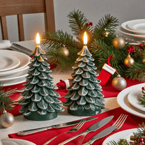 Homemory Christmas Tree Candles with 6 Hours Timer, 2 Pcs Waxy LED Flameless Candles Flickering, Green Electric Candles Battery Operated for New Year Celebration Holiday Decorations 8.5 Inches