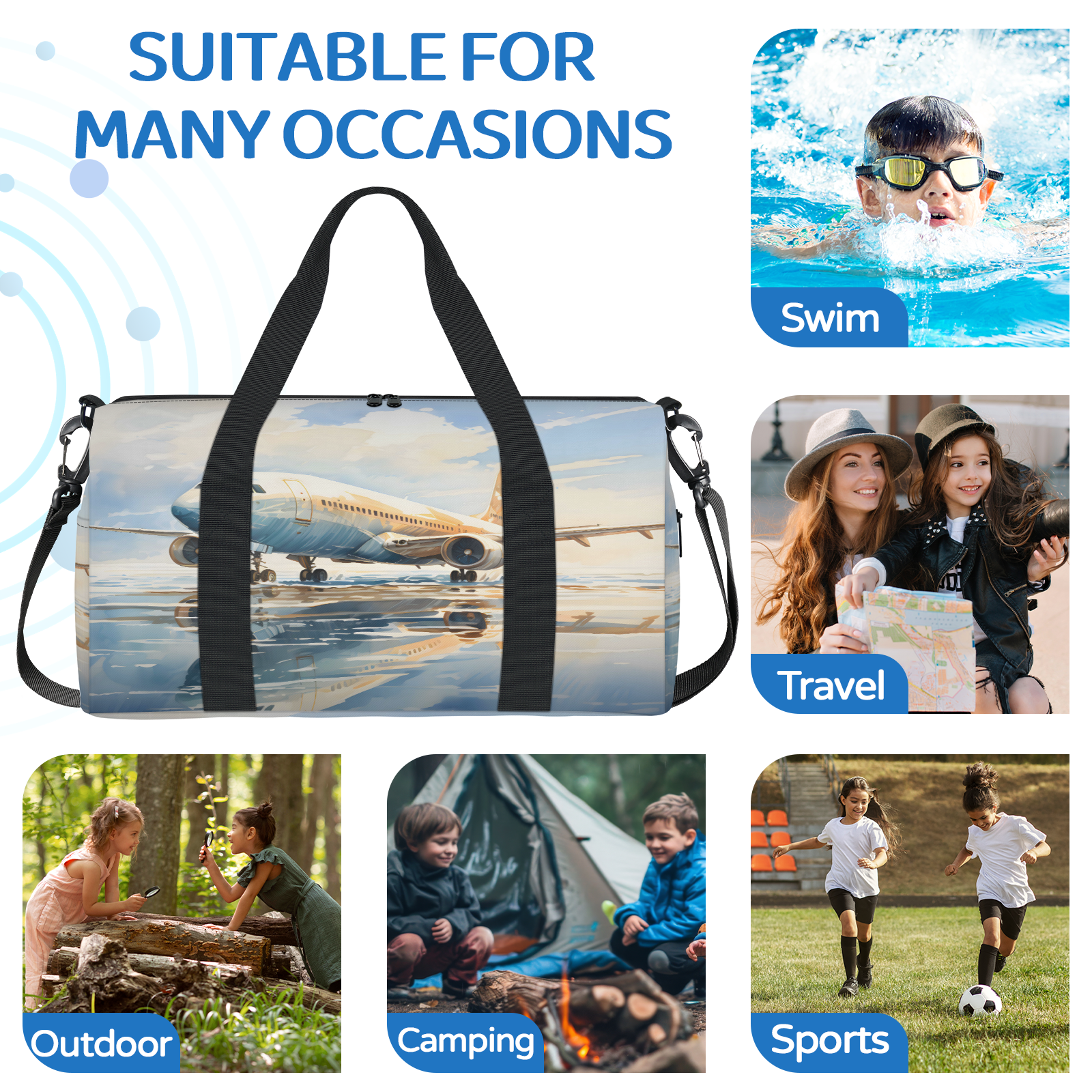 Herdesigns Airplane Airport Travel Duffle Bag Sports Yoga Weekender Overnight Carry on Workout Bags Lightweight Waterproof Gym Tote Bag for Women