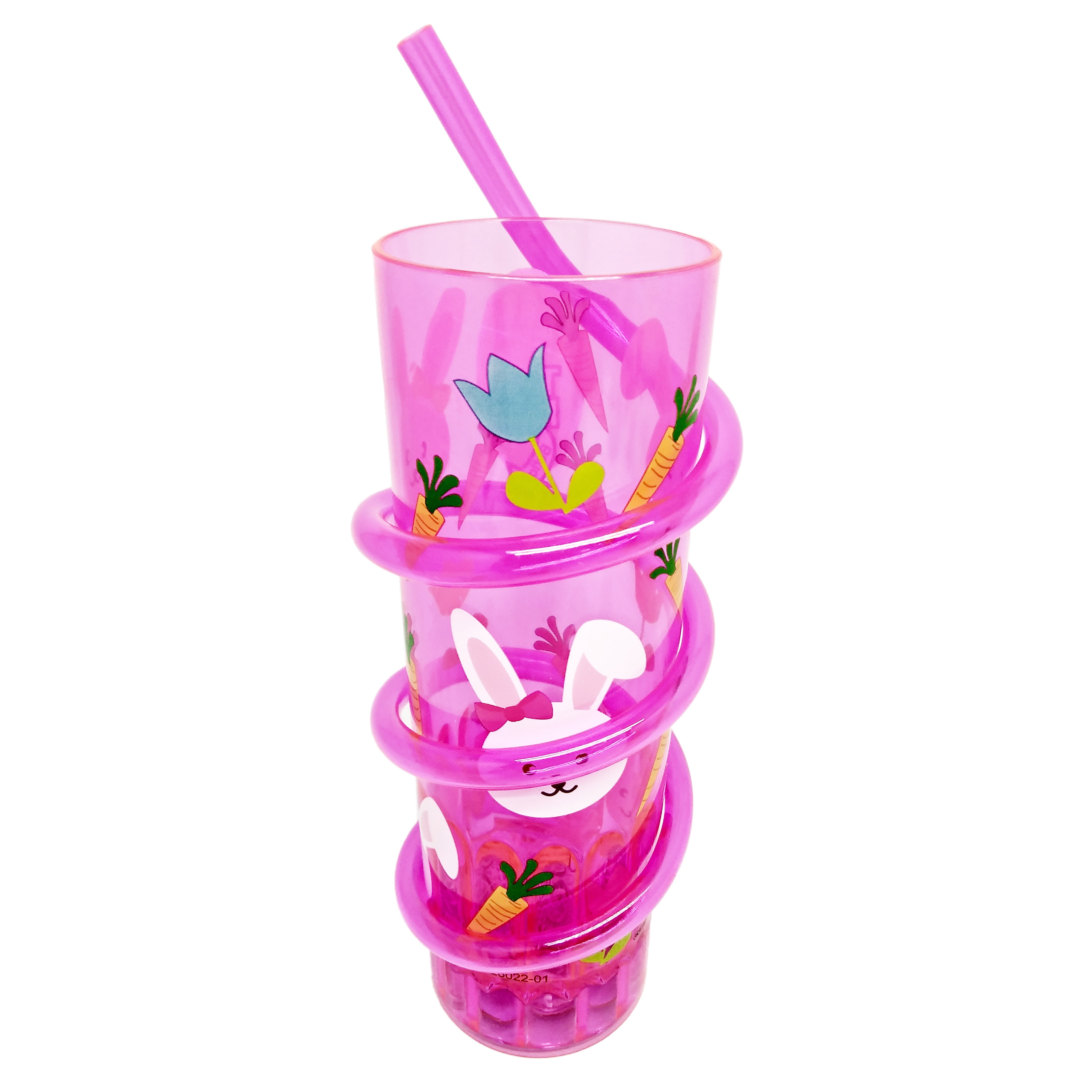 WAY TO CELEBRATE! Easter Light Up Cup with Attached Silly Straw in Pink with Bunny Images