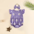 thumbnail image 2 of JUMEYU Boho Baby Girl Clothes Newborn Baby Girl Summer Clothes Vintage Floral Romper Round Neck Short Sleeve Bodysuit Jumpsuit 0 3 6 9 12 18 24 Months (Purple,12-18 Months), 2 of 5
