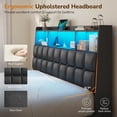 thumbnail image 5 of Queen Size Bed Frame with Storage Headboard and 4 Drawers, Wooden Upholstered Platform Beds with Charging Station and LED Lights, Metal Slats, No Box Spring Needed, Black, 5 of 9