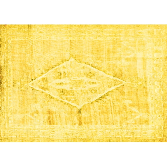Ahgly Company Machine Washable Indoor Rectangle Persian Yellow Traditional Area Rugs, 6' x 9'