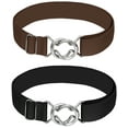 thumbnail image 2 of Falari 2-pack Womens Stretch Belt Adjustable Web Belt Metal Buckle All Occasion Dress Belt - Black & Dark Brown, 2 of 7