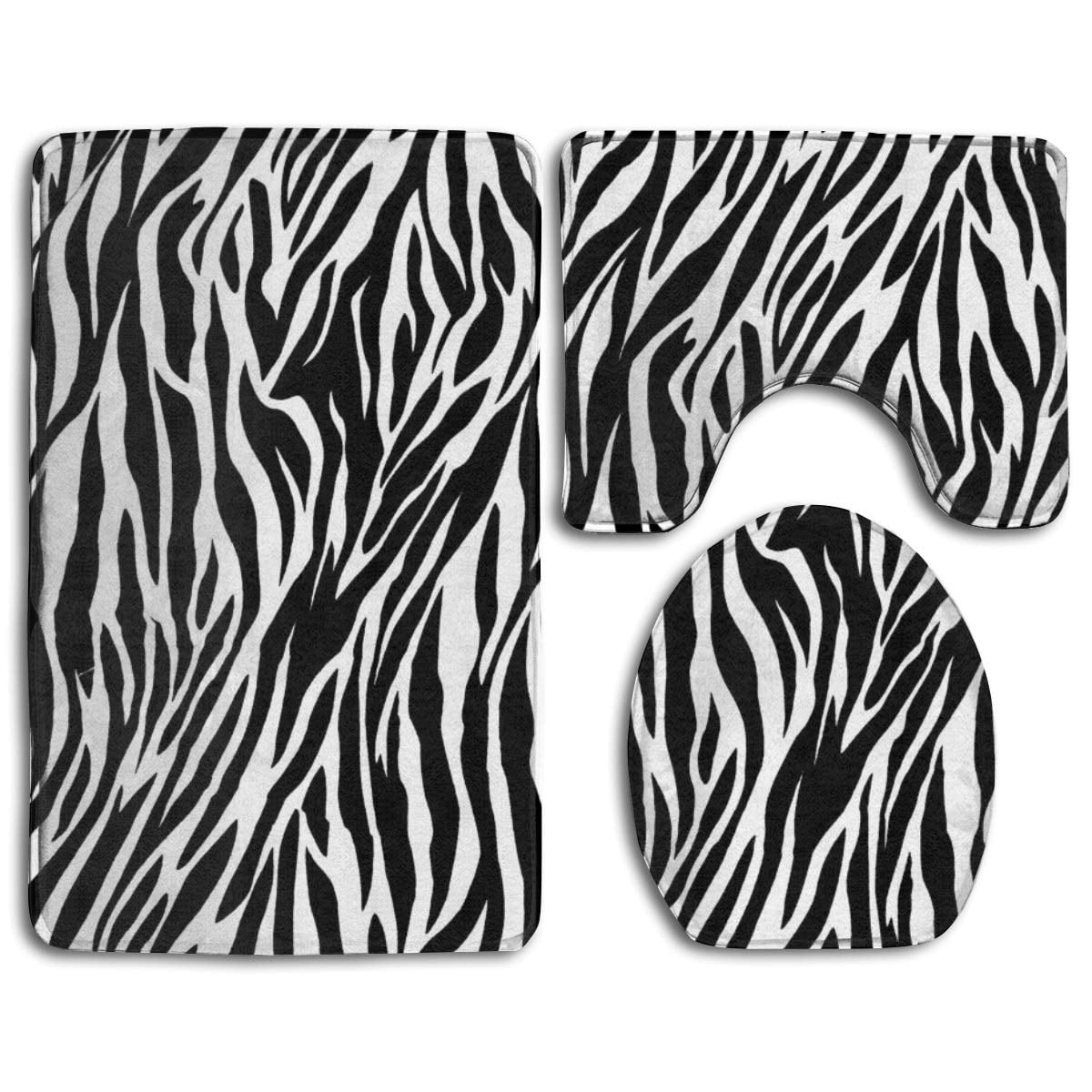 GOHAO Zebra Print 3 Piece Bathroom Rugs Set Bath Rug Contour Mat and