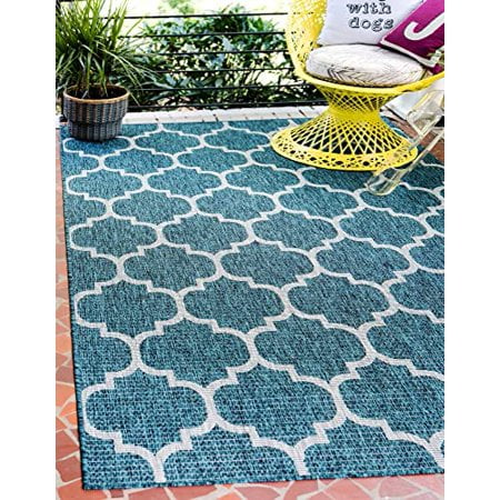 Unique Loom Collection Treillis Tapis de Zone Design à Motifs Marocains pour Intérieur/extérieur, 8 Pi x 11 Pi 4 Po, Turquoise/gris