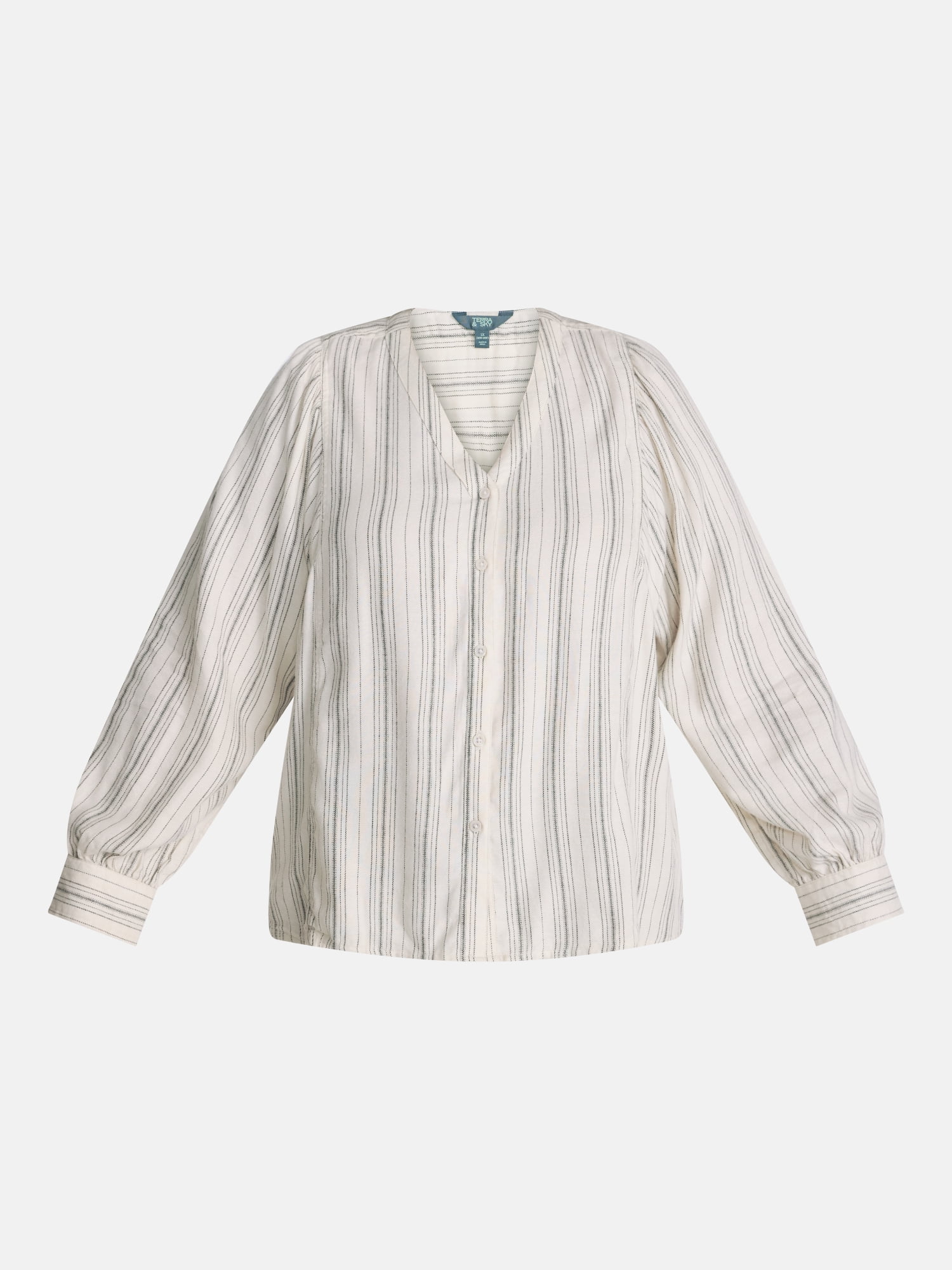 Terra & Sky Women's Plus Puff Sleeve Long Sleeve Woven Top, Sizes 0X- 5X