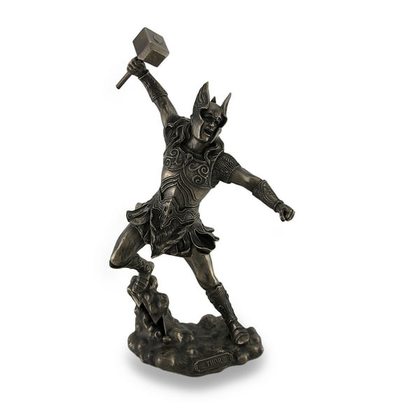 Veronese Design Thor, Norse God of Thunder, Wielding Hammer Sculptured Bronzed Statue