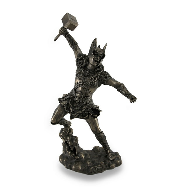 Thor, Dieu Nordique du Tonnerre, Marteau Sculpté Statue Bronzée