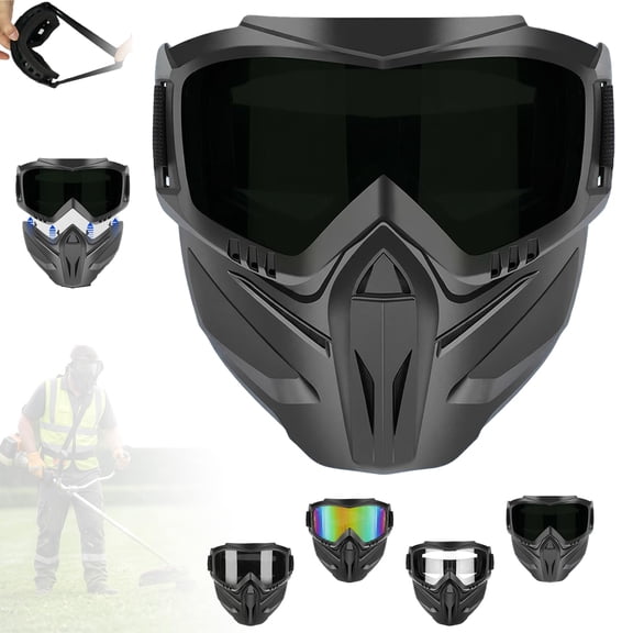 Detachable Full Face Goggle Mask for Grass Cutting & Landscaping, Anti-Fog Impact Resistant Protective Face Shield, Dustproof Weed Eater Mask for Yard Work, Riding & Welding