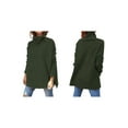 thumbnail image 2 of Women'S Turtle-Neck Oversized Sweaters Long Batwing Sleeve Spilt Hem Tunic Pullover Knit Tops Army Green XXL, 2 of 5
