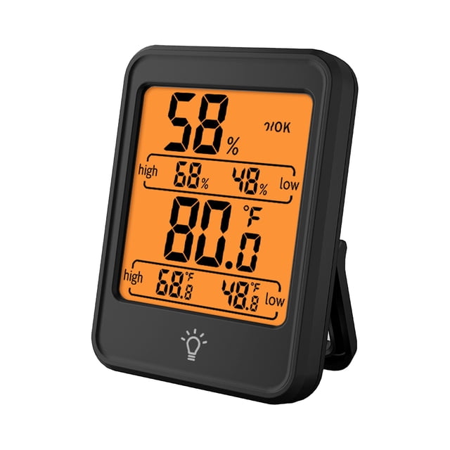 Indoor Hygrometer Thermometer Large Screen Display Backlight Desk Wall Magnetic Electronic Temperature Humidity Meters with Bracket for Home Greenhouse Cellar