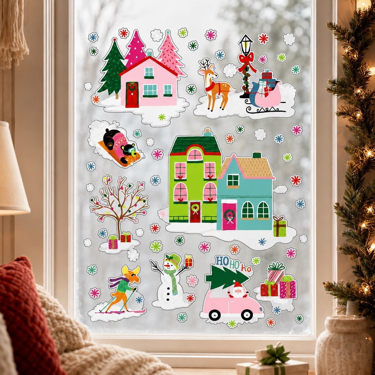 Christmas Houses Window Clings, Multicolor, by Holiday Time