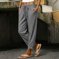 thumbnail image 2 of Aezemi Womens Wide Leg Button Pants Loose Fit Split Hem Summer Beach Vacation Drawstring Elastic Waist Pants with Pockets Pull on Baggy Comfy Outdoor Home Trousers L, 2 of 8