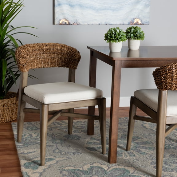 bali & pari Chloe Seagrass and Mahogany wood BOHO Dining Chair, Natural Brown