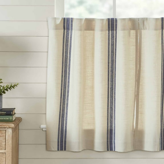 Piper Classics Market Place Blue Grain Sack Stripe 36" Curtain Tiers, Set 2