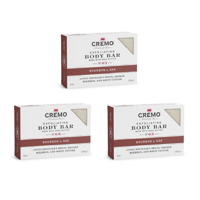 Body Bars Cremo, exfoliante con bourbon y roble, paquete de 3