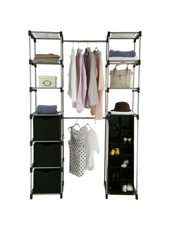 Mainstays  Non-Woven Closet Organizer, 2-Tower 9-Shelves, Easy to Assemble, Black