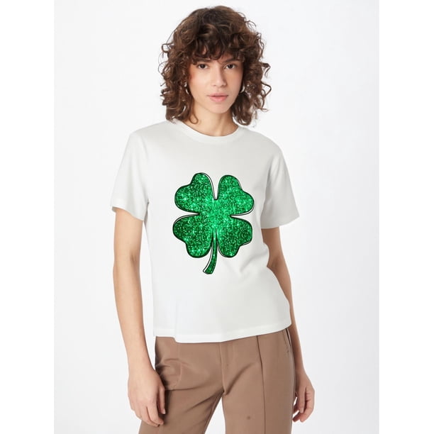 Women's St. Patrick's Day Festive Green Shamrock Print T-Shirt - Casual Polyester, Crew Neck, Short Sleeve, Machine Washable, Perfect for Summer Celebrations, Ladies T-Shirts