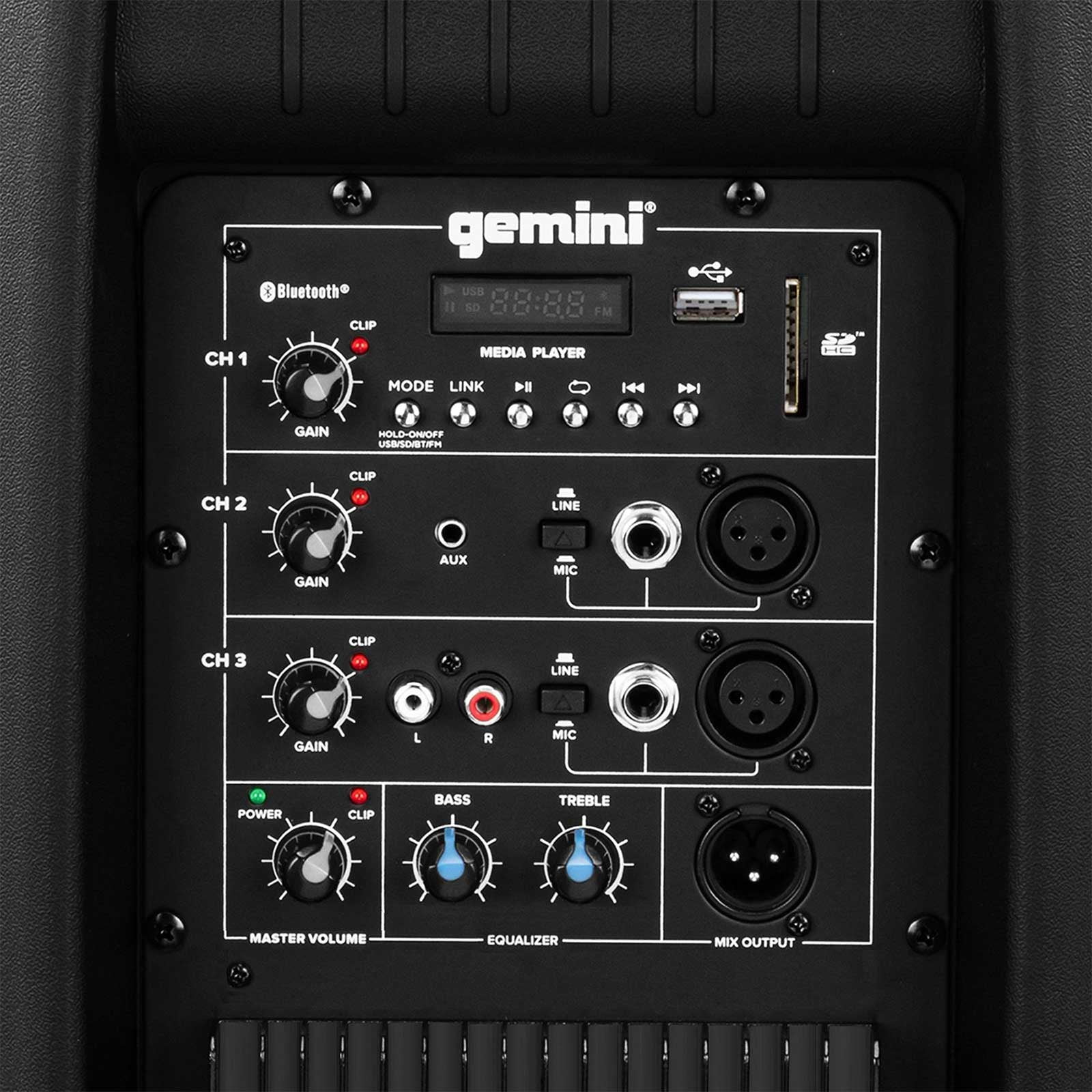 (2) Gemini AS-1500BLU Active Speakers with 15" Woofers & USB/SD/Bluetooth MP3 Players Plus Package