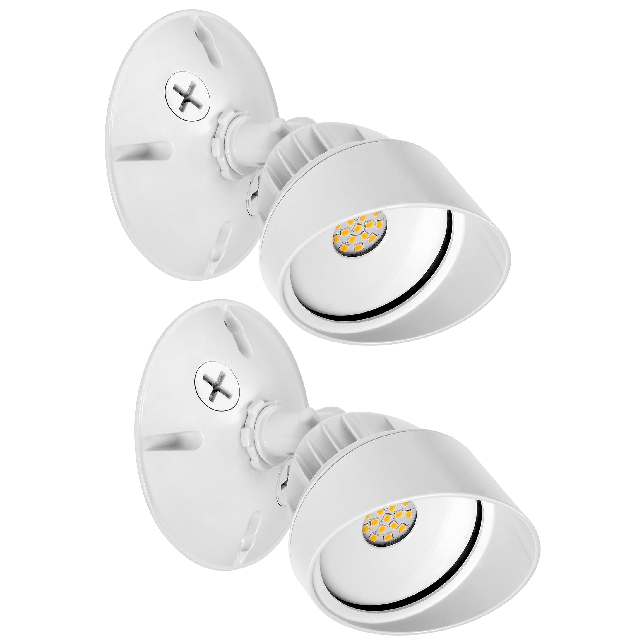 Maxxima LED Outdoor Flood Wall Light, Exterior Security Light w/ Adjustable Head, 950 Lumens, 3000K Warm White, White (2 Pack)