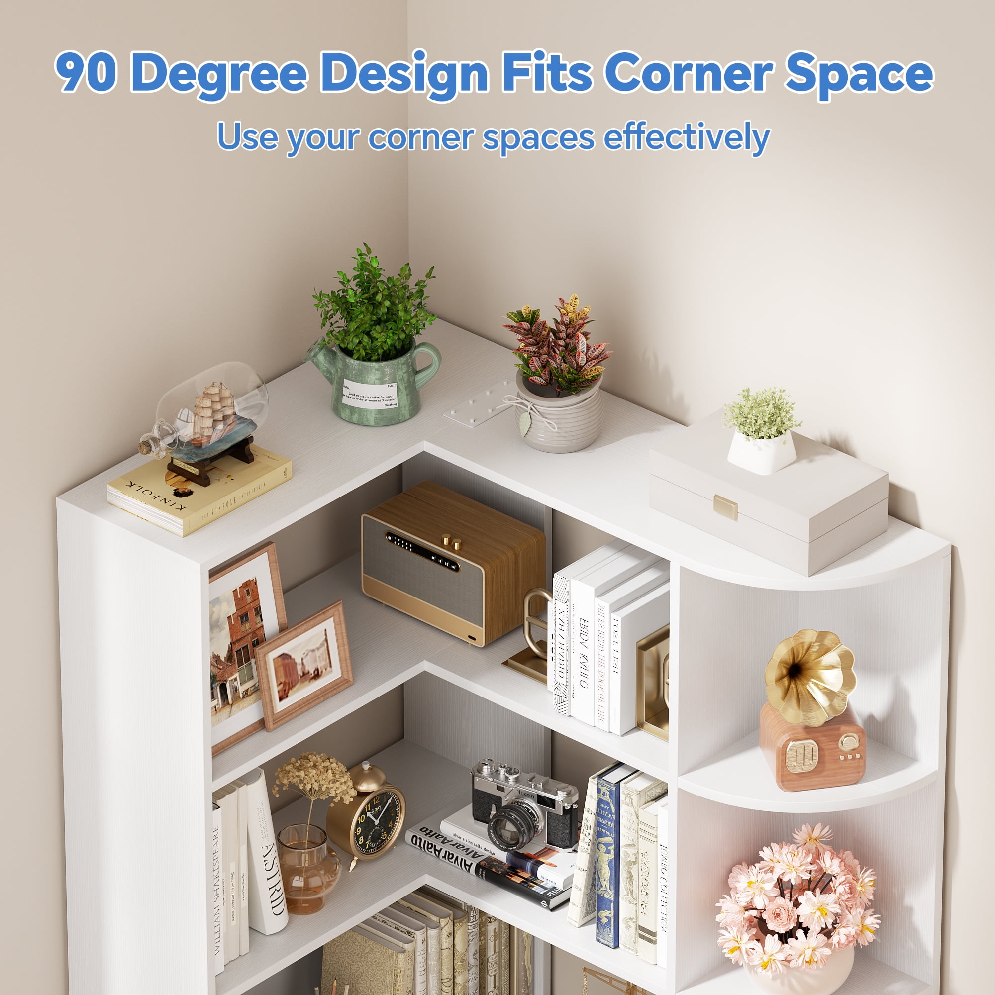 Homieasy 6-Tier Corner Bookshelf, 79'' Tall Modern L Shaped Bookcase with 13 Open Storage Shelves, Corner Storage Shelf for Home Office, Living Room, Bedroom, White