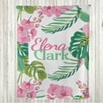 thumbnail image 1 of Floral Throw Blanket, Hawaiian Exotic Orchid Flowers Tropical Branches Summer Island Vibes Print, Flannel Fleece Accent with Custom Name Photo Backdrop, 40" x 30", Pink and Jade Green, by Ambesonne, 1 of 4