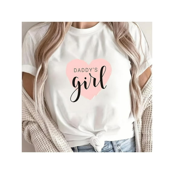 Women's Super Sweet "Daddy's Girl" Graphic Tees, Heartwarming Father - Daughter - Themed Print T - shirts, Extra Comfortable Short Sleeve Casual Daily Wear Shirts