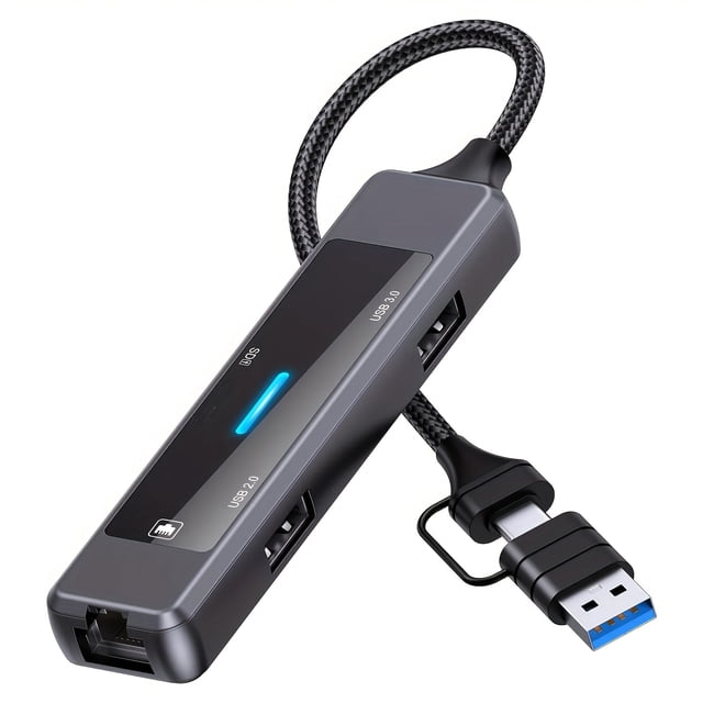 HLONK COOL FISH Hub YC-912 Dual Interface Expansion Computer Mobile Phone Card Reader Ethernet Gigabit Network Port Compact And Portable