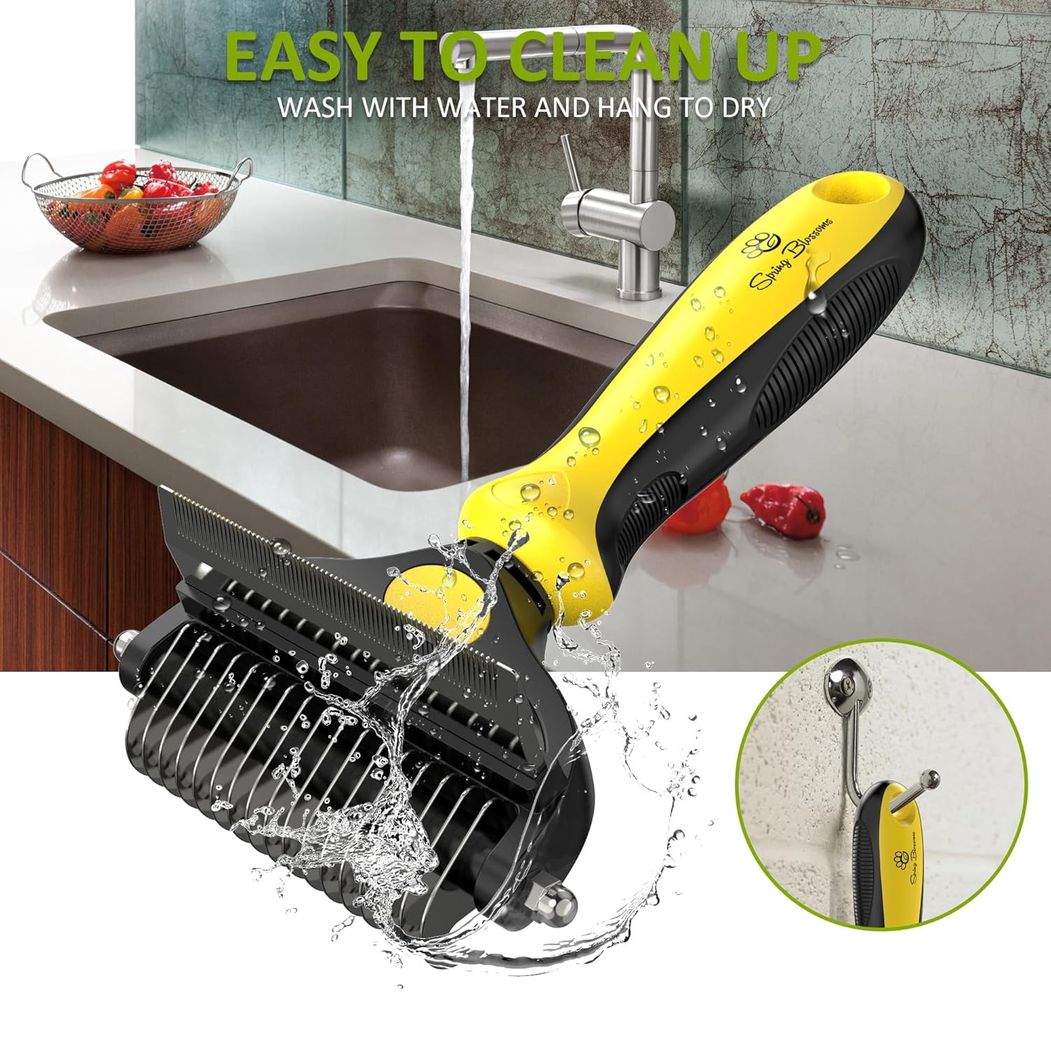 Spring Blossoms-2 in 1 Professional Grooming Rake for Cats & Dogs-Dematting Comb for Easy Mats & Tangles Removing,Hair Removal Cleaner for Pets