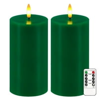 Green Flameless Candles, Set of 2 6"x3" Flickering LED Candles with Remote & Timer, Dimmable Electric Pillar Candles Battery Operated, Candles Light for Home St. Patrick's Christmas Decor