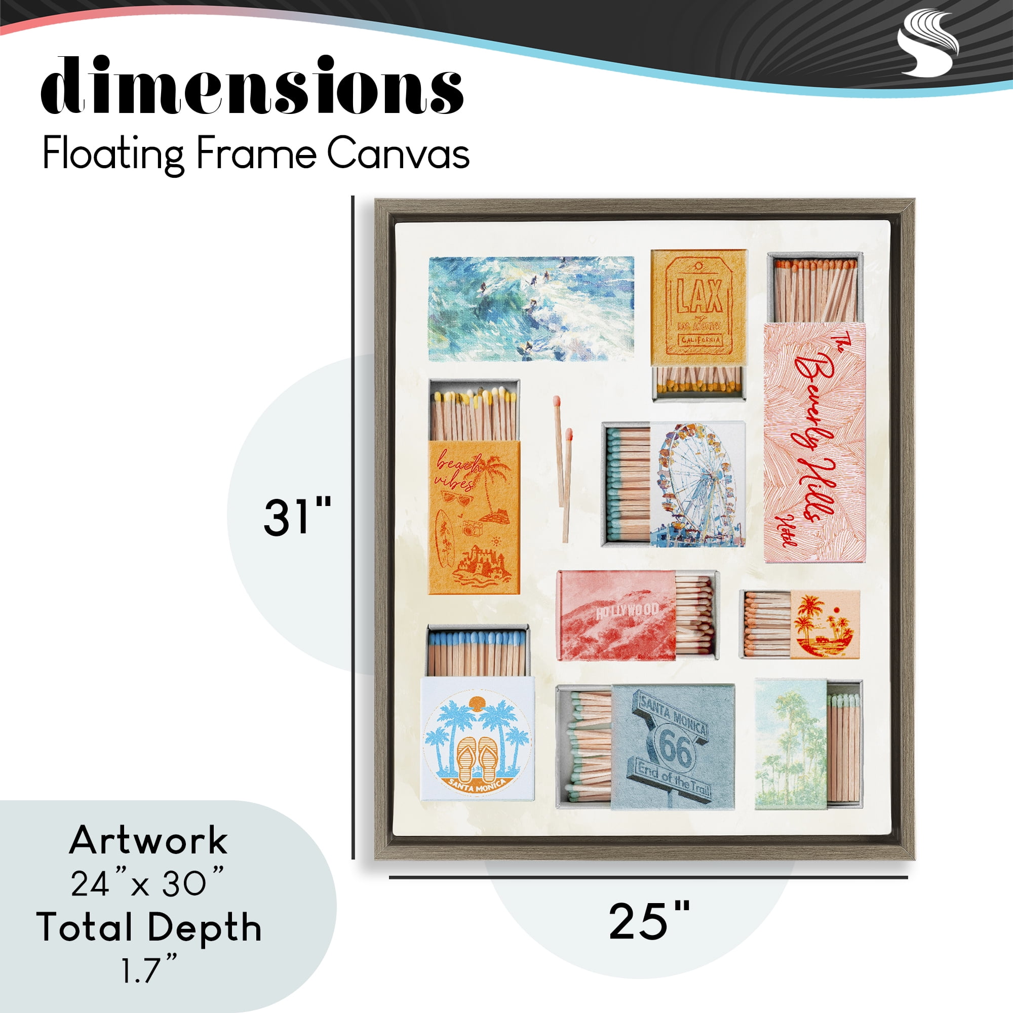 California Beach Matchboxes Brown Framed Floater Canvas Wall Art, design by Ziwei Li