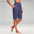 thumbnail image 5 of Women's Knee Length Bermuda Yoga Shorts, High Waisted Loose Wide Leg Summer Shorts with Pockets, Stretchy Athletic Gym Shorts for Casual Workout Daily Wear Dark Blue S, 5 of 5