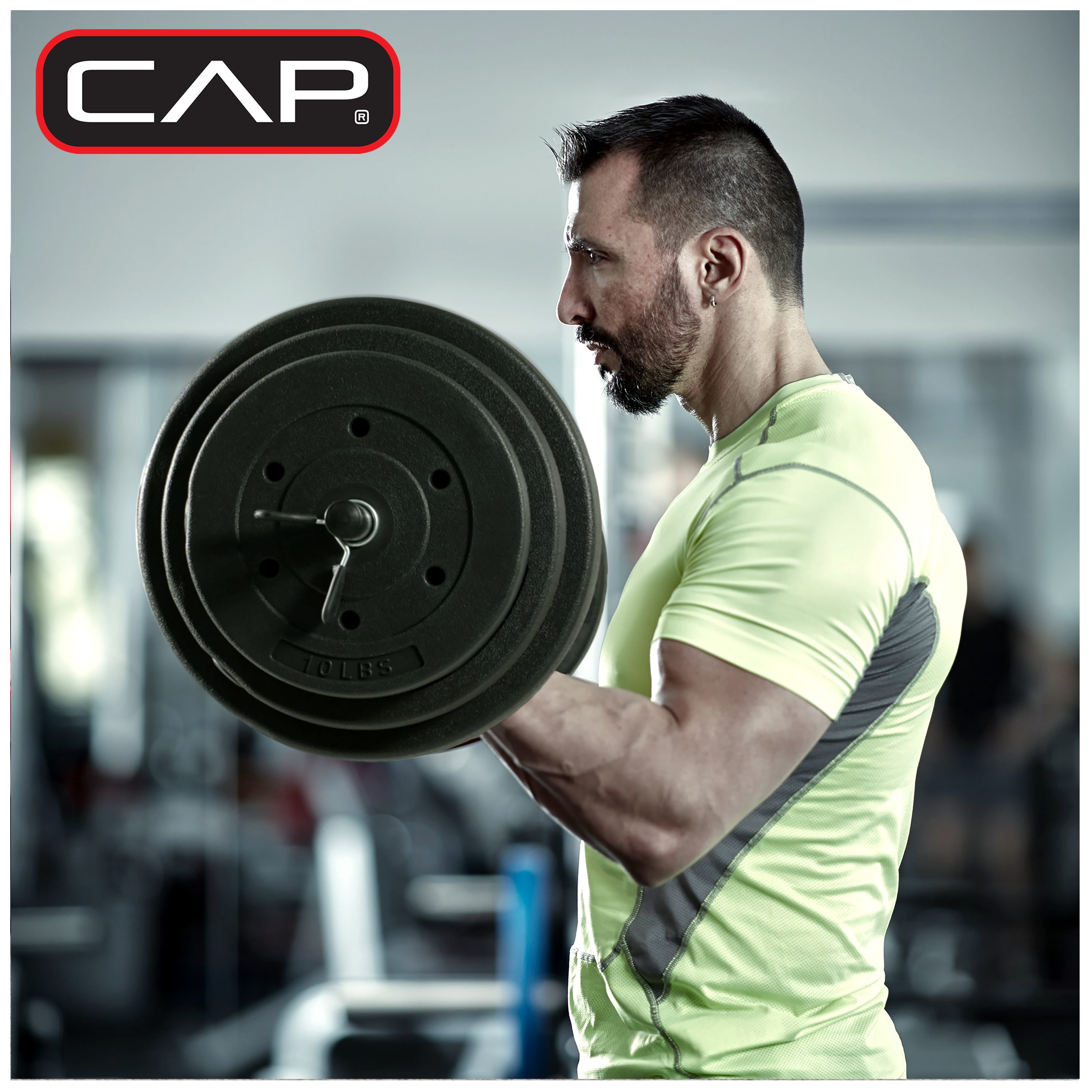 Cap Standard 4.5 Foot Hollow Straight Weightlifting Exercise Bar with 100lb Vinyl Weight Plate Set