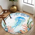 thumbnail image 2 of Round Rug 5Ft Washable Non-Slip, Jellyfish Coastal Circle Area Rugs for Living Room Bedroom, Summer Nautical Starfish Coral Ocean Indoor Floor Mats Carpet Runner for Home Decor Aesthetic, 2 of 8