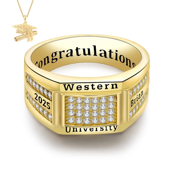 USA Mementos Custom Men's Signature Class Ring Sterling Silver for High School & College Graduation