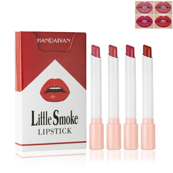 BEUKING Juego de 4 pintalabios mate de larga duración, no pegajoso, color nude, ligero, mini brillo de labios aterciopelado, estilo tubo de humo, tinte de labios, regalo para festivales (B)