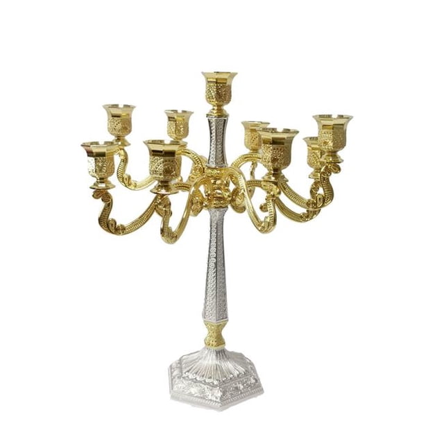 Nua 59658 16 in. Filigree 9 Light Candelabra, Silver & Gold