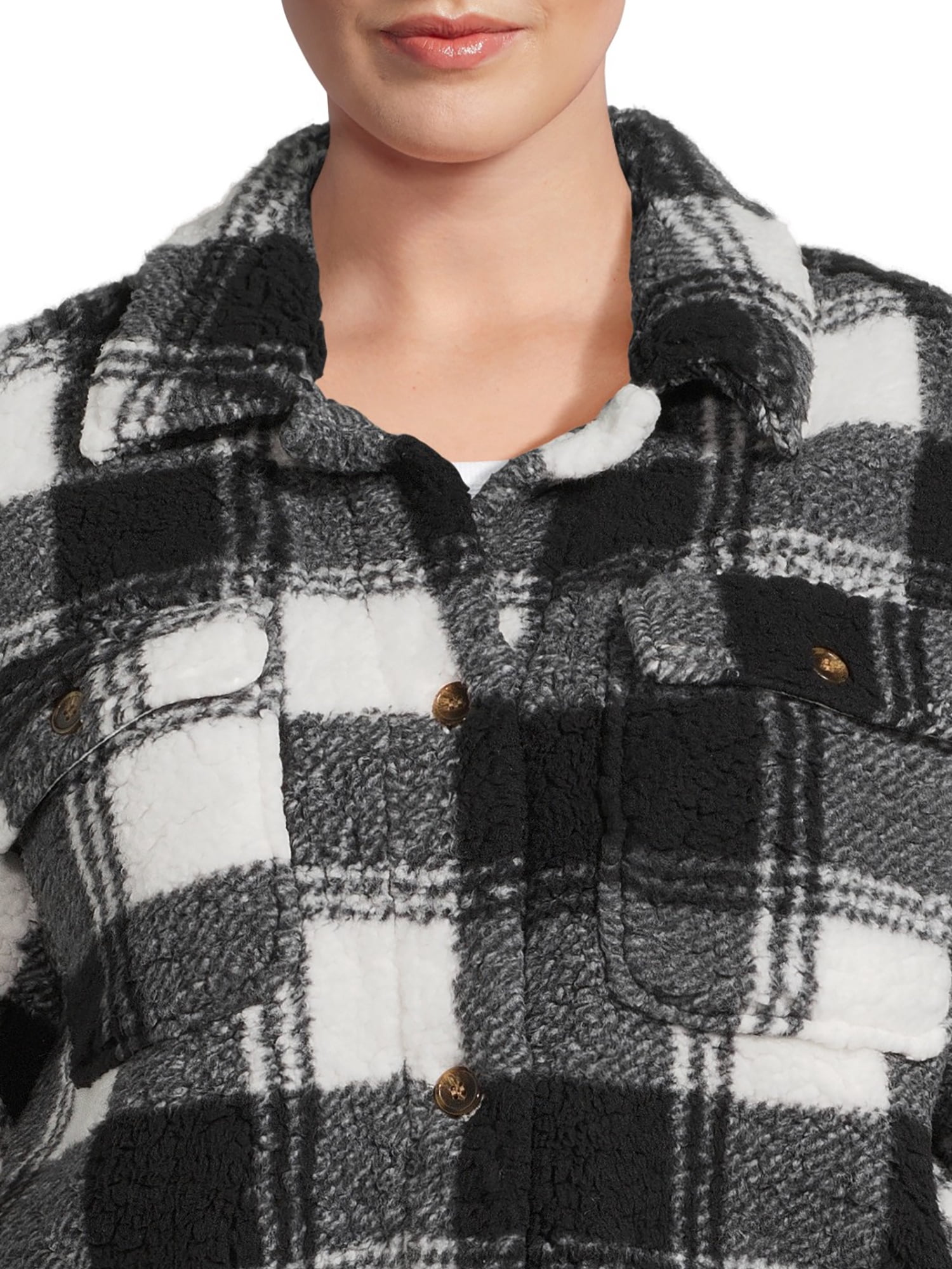 No Boundaries Juniors Plus Size Faux Faux Shearling Shacket