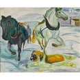 thumbnail image 3 of Edvard Munch 18x15 Black Modern Framed Museum Art Print Titled - Horse Team and a St. Bernhard in the Snow (1923), 3 of 5